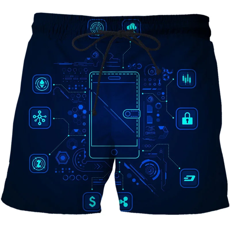 Summer Harajuku 3D Printing Artificial Intelligence Information Technology Era Beach Shorts For Men 5G Graphic Short Pants Trunk