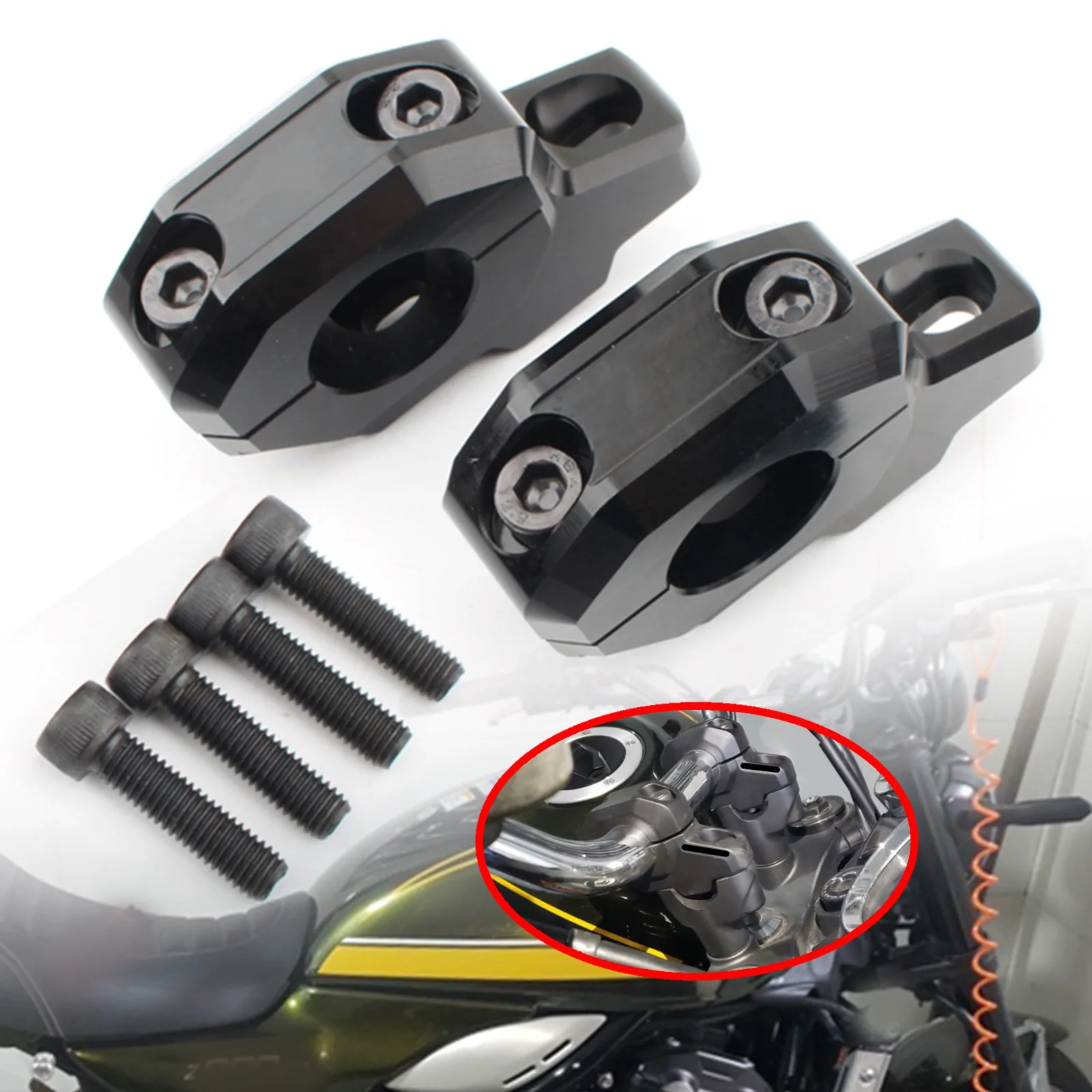 Motorcycle 30MM rise/22MM pullback Handle Bar Clamp Raised Extend Handlebar Mount Riser For Kawasaki Z900C Z900RS 2017-2020
