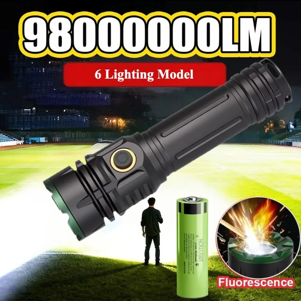 Linterna LED Recargable de 3000 mAh para Exteriores, 2000 Lúmenes, Alcance de 500 m, Haz Ajustable, Carga Rápida Tipo C, Construcción Impermeable