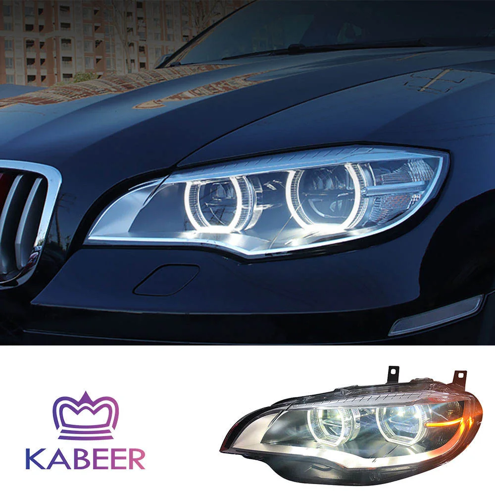 

KABEER 2PCS Car Lights Headlight Assembly For BMW X6 E71 Headlight 2008-2014 Car Double Lens LED Front Lamps DRL Turn Signal pnp