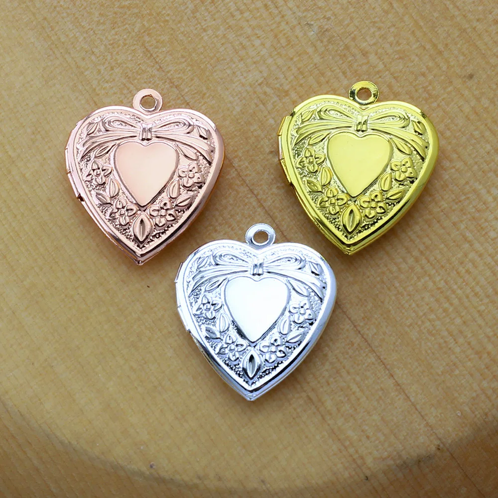 

6pcs Small Heart Photo Loclet Box Setting Antique Silver Bronze Rose Gold Color Plated Cameo Base Blank Tray