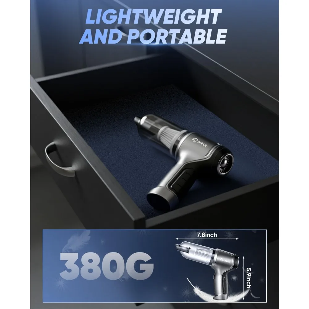 مكنسة سيارة ساكر المحمولة اللاسلكية 3 في 1 مكنسة سيارة محمولة بقوة 15000 باسكال عالية مع محرك بدون فرش وTypeC لعيد الميلاد Ca