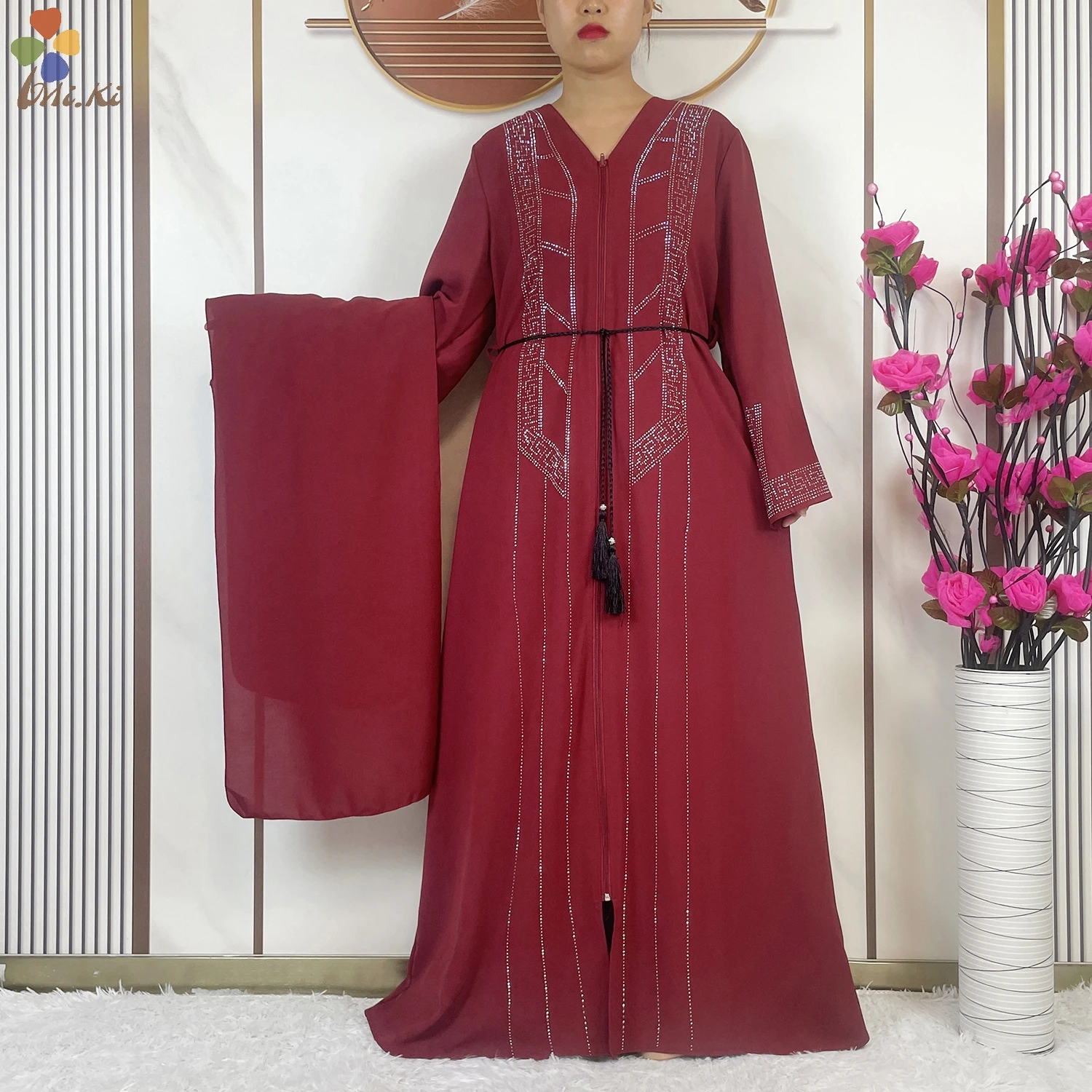 African Abaya Women Elegant Clothing Chiffon Hot Diamond Loose Robe Muslim Women cardigan Zipper Robe Dubai Islamic Clothing