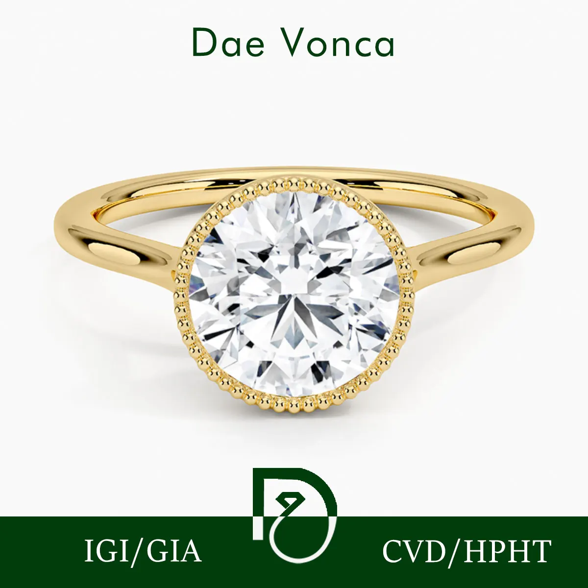 

Elevated Bezel Brilliant Round Cut Lab Grown Diamond Ring Unique Light Play 9K/14K/18K Gold Wedding Band Compatible