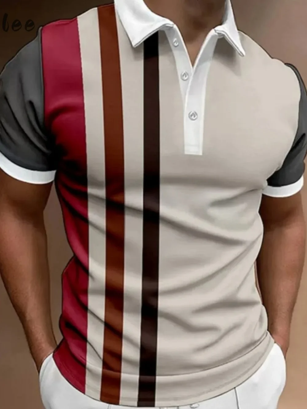 

Summer Men's Polo Casual Short Sleeve Polo Shirt Striped Color Block Design Sporty Polo Style Collared Polo Menswear Clothing