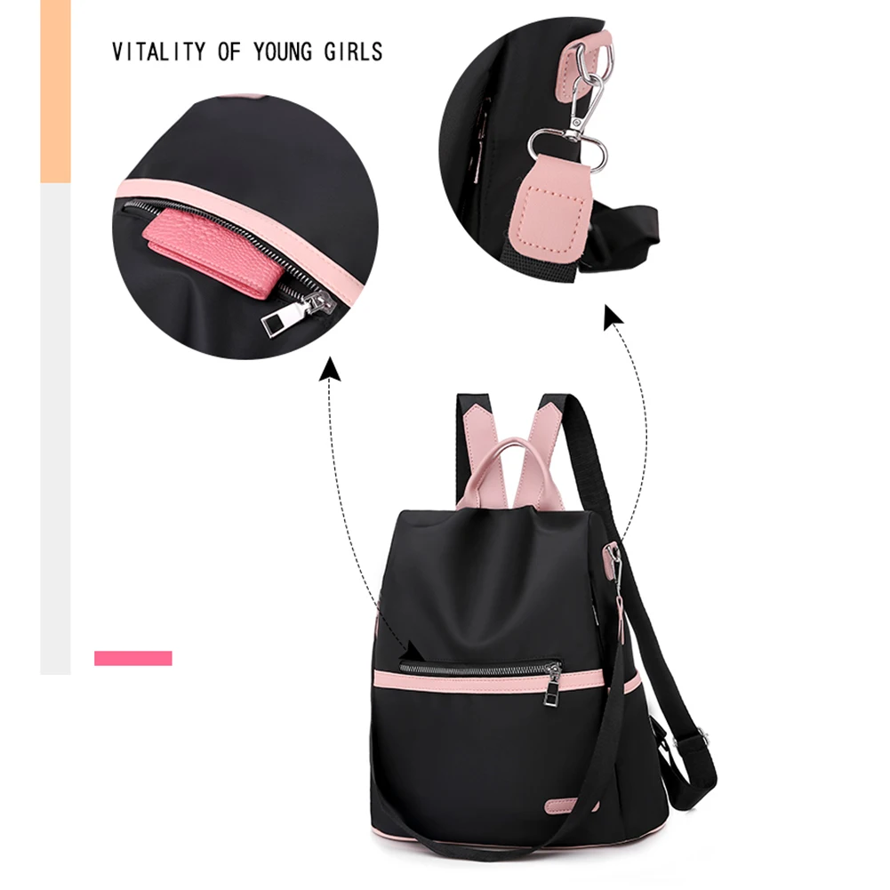 Women Multi-Function Backpack Ladies School Bag Retro Women Oxford Cloth Hit Color Anti-theft Backpacks Shoulder Bag