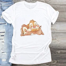 Cute Chip Dale Print T-shirt Women Harajuku Graphic Tshirts 2024 Summer Short Sleeve Tee Shirt Kawaii Y2k Clothing High Tops