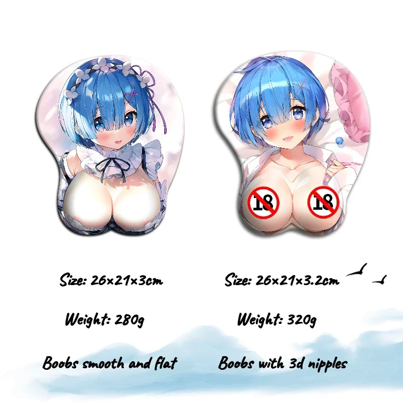 

NSFW Rem Gamer Anime Cute Wrist Rest 3D Oppai Silicone Mousepad
