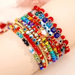 3pcs/set colorful glass eyes, copper bead bead adjustable bracelet set, bohemian style daily gift giving