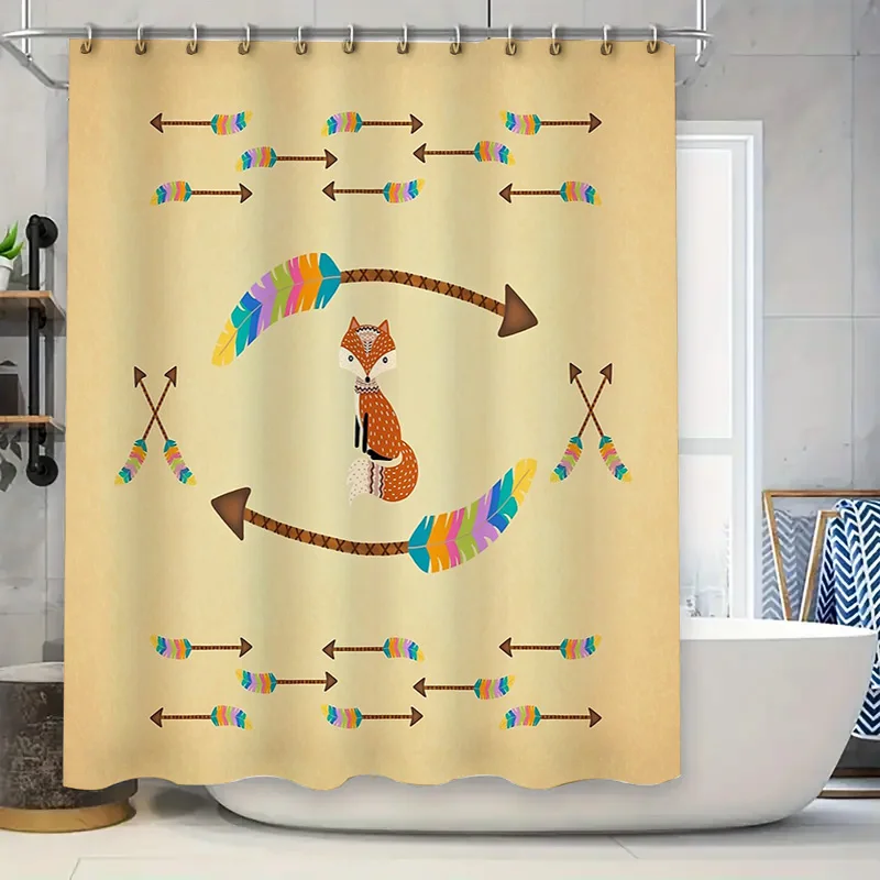 Cortina de ducha de zorro, decoración de baño de animales del bosque, tema de bosque, revestimiento de ducha de tela impermeable, patrón natural Vintage, textil para el hogar