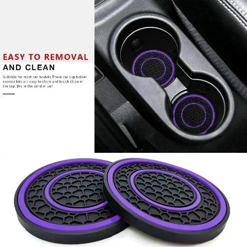 2Pcs Non-Slip Car Coasters Silicone Cup Holder Inserts Universal Cup Mats Vehicle Interior Protector Car Accessories