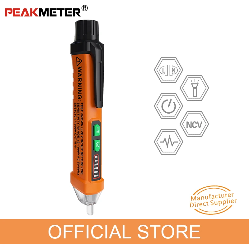 PEAKMETER PM8908C Smart Non-Contact Voltage Detector Tester Indicator Profession AC Test Pencil Live/phase Wire Breakpoint NCV