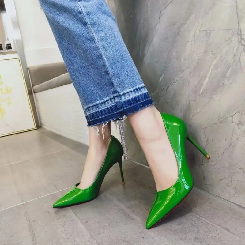 

Spring Fall Super High Stiletto Heels Pumps Women Shoes Pointed Toe Florescence Patent Leather Office Thin Heel Fashion Comfort