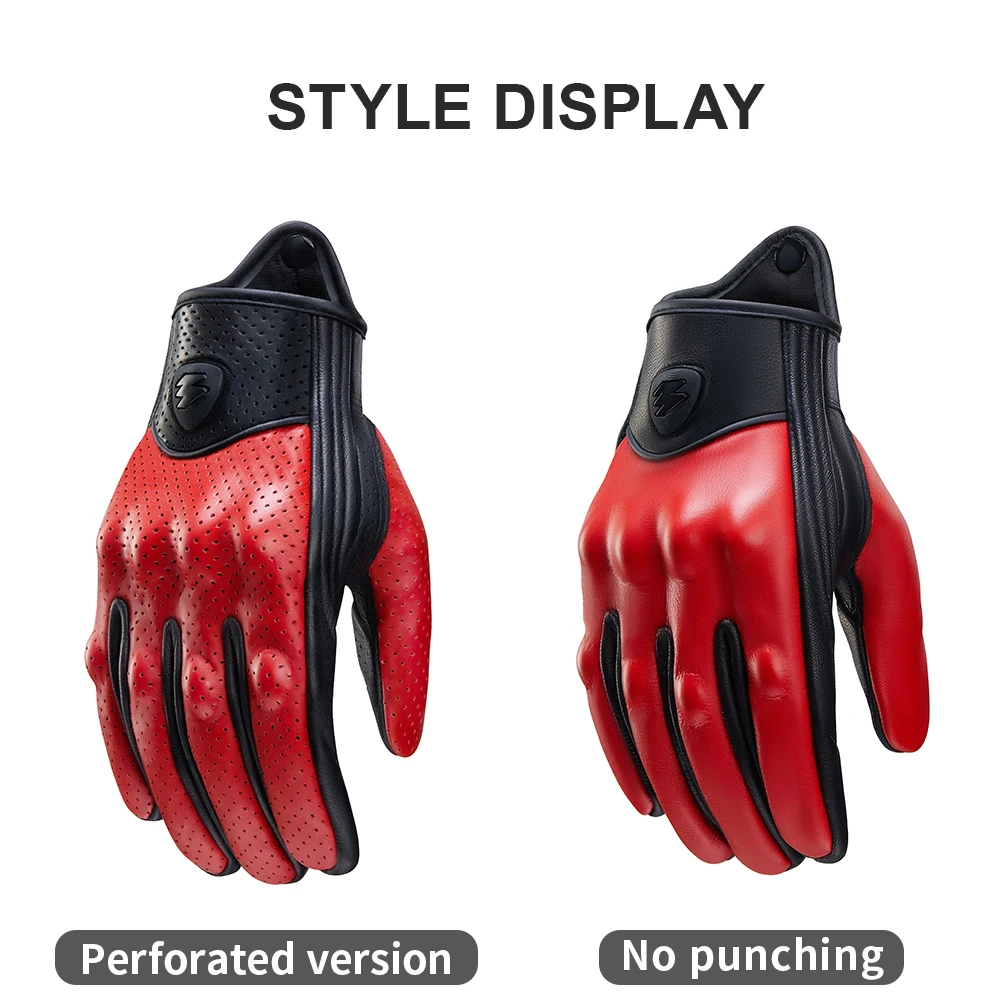 Retro Red Leather Motorcycle Gloves Men Women Breathable Perforated Motorbike Racing Gloves Touch Screen Motocross Moto Glove image 5