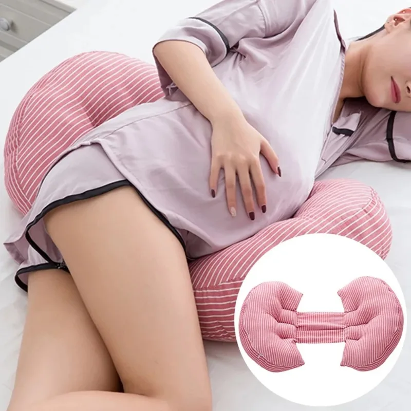 Almohada multifunción en forma de U para mujeres embarazadas, cojín de apoyo para dormir de lado, algodón, fibra de bambú, almohadas corporales para