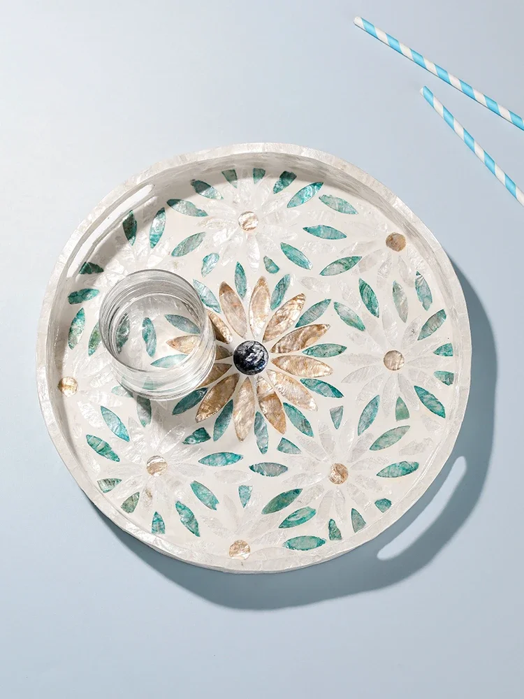 Colorful Shell round Storage Tray Creative Household Tea Tray Living Room Decorative Fruit Plate Affordable Luxury Swing Plate