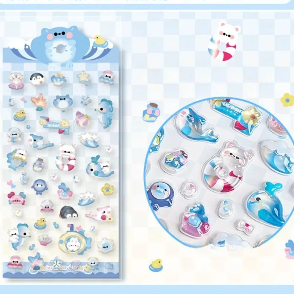 

2pcs New Cute Mini 3D Stickers PVC Waterproof Stationery Stickers Animal Ocean Theme Creative Diary Decoration Students Gifts