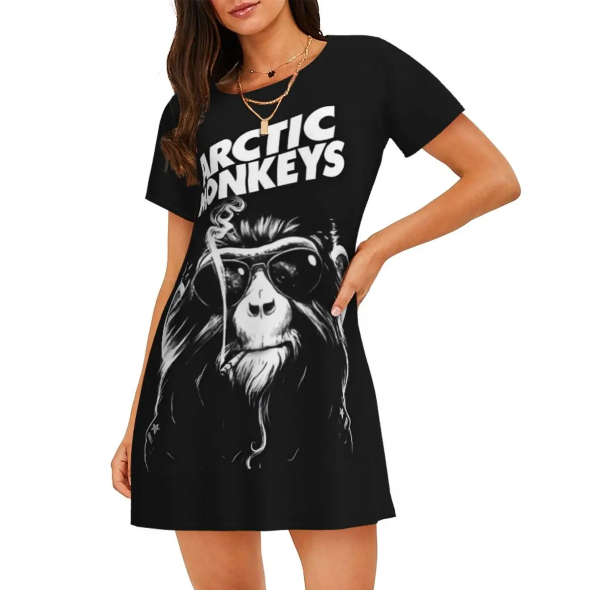 

Модная обезьянка на заказ, женская ночная рубашка с коротким рукавом, альтернативная мягкая ночная рубашка в стиле рок для сна, ночная рубашка