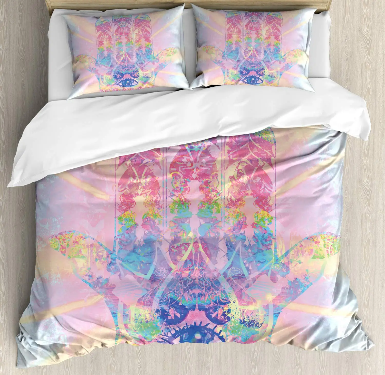 

Hamsa Duvet Cover Set, Decorative 3 Piece Bedding Set with 2 Pillow Shams, Twin King Full Size for Kids Boys Girls Bderoom Decor
