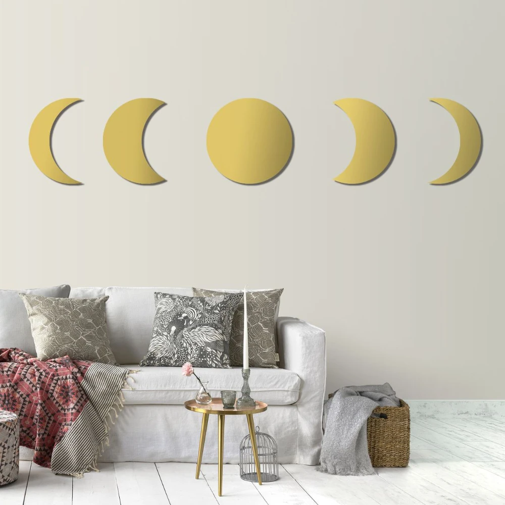 Gold Silver Moon Lunar Eclipse Hanging Mirror Moon Phase Wall DIY Stickers  Decoration 3D Wall Decoration Living Room Decoration