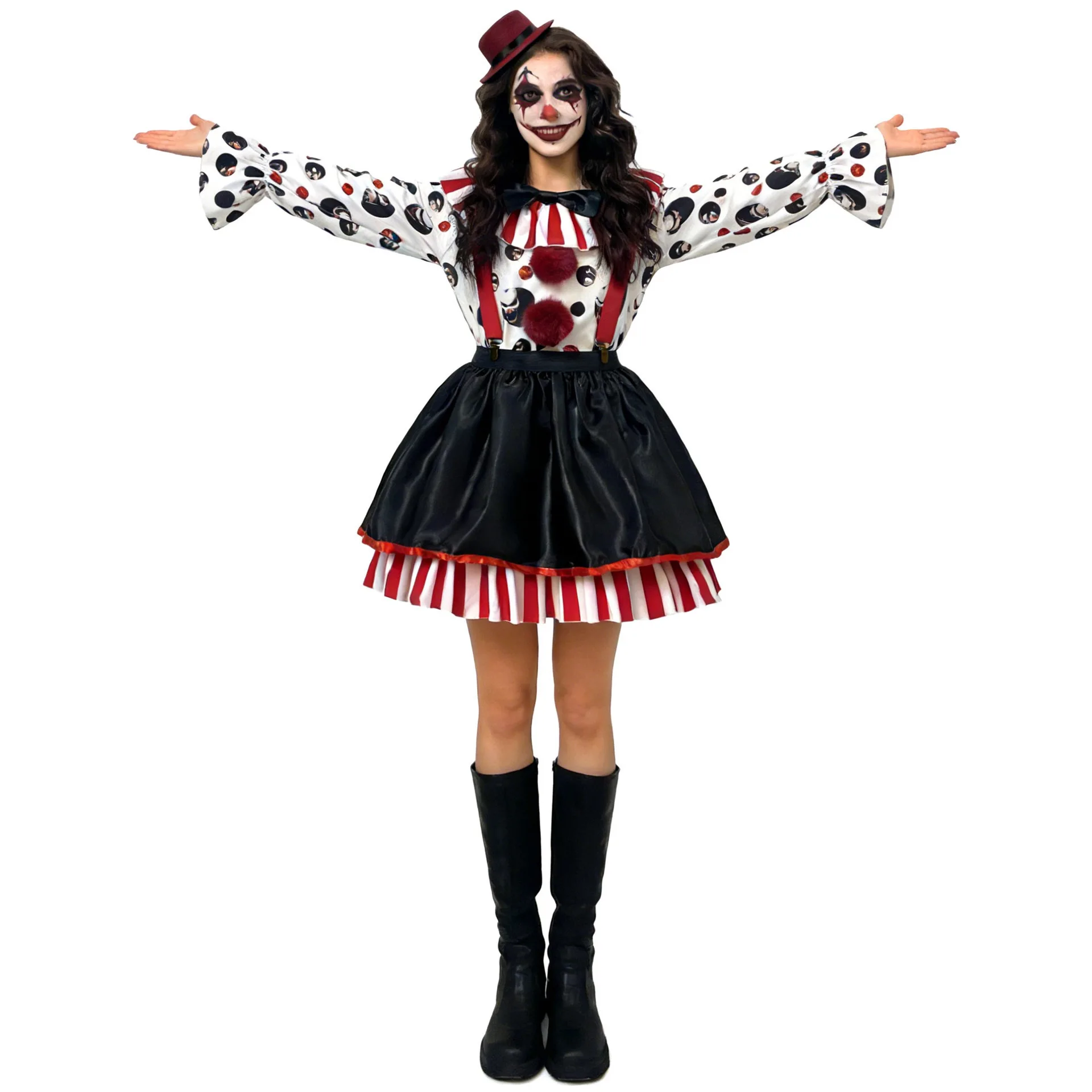 Familien-Clown-Kostüm-Set, gruseliges Horror-Clown-Outfit, Kleid, Overall, Halloween-Karnevalsparty, Bühnenkostüm – Detail 11