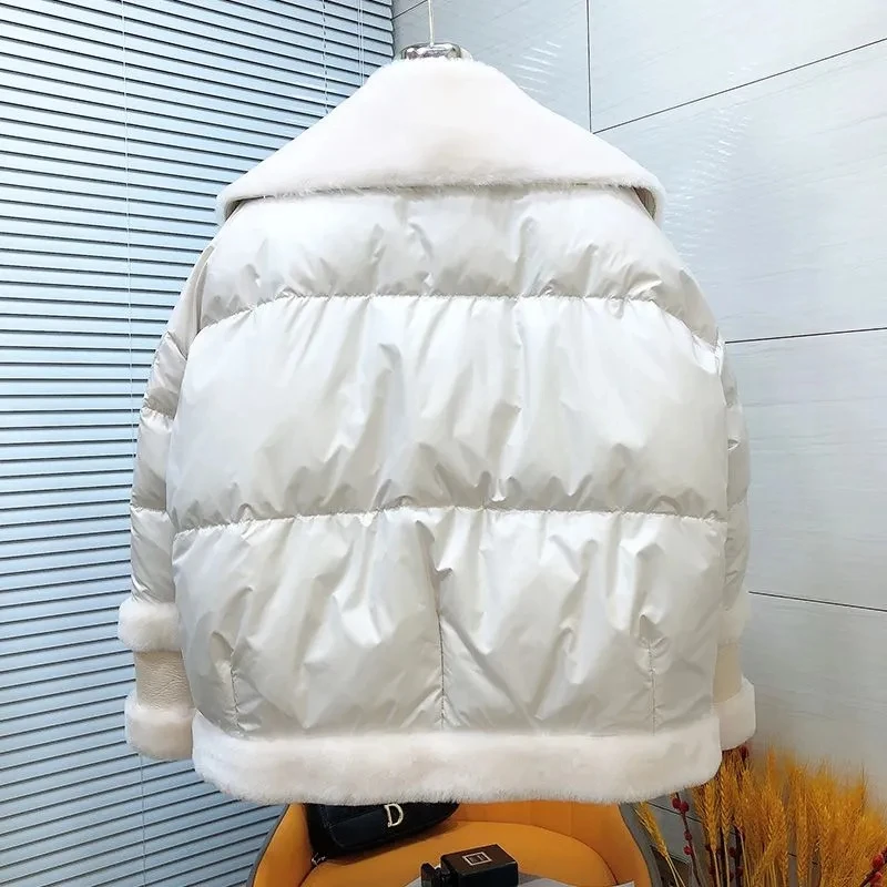 Winter Lamb Fur Coat Women Thick Faux Leather Sheepskin Coat Streetwear Waterproof Winter Shearling Bomber Jacket JJ675