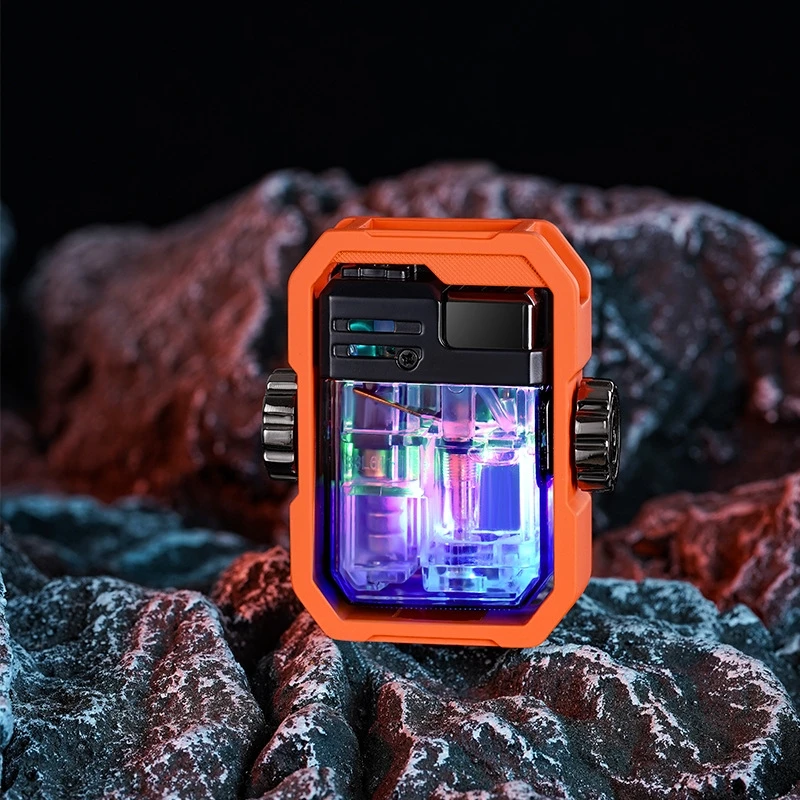 Mecha High Rotation Gyro Lighter Windproof Flame LED Light Transparent Air Warehouse Cross border Outdoor Barbecue Cigar Gifts