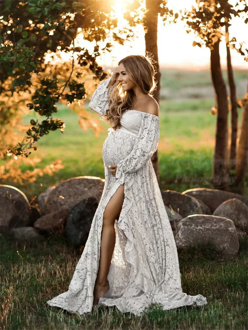 elegant-lace-maternity-clothes-suits-woman-fashion-off-the-shoulder-top-dresses-2pc-outfits-mom-trend-long-sleeve-top-skirt-sets