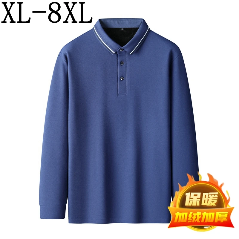 

8XL 7XL 6XL 2023 New Fall Winter High End Plus Velvet Polo Shirt Men Clothing Business Shirts For Men Thick Fleece Polo Homme