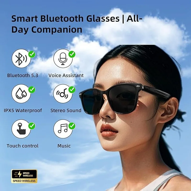 Smart Bluetooth Glasses UV Protection AI Translation for Music Calls Navigation
