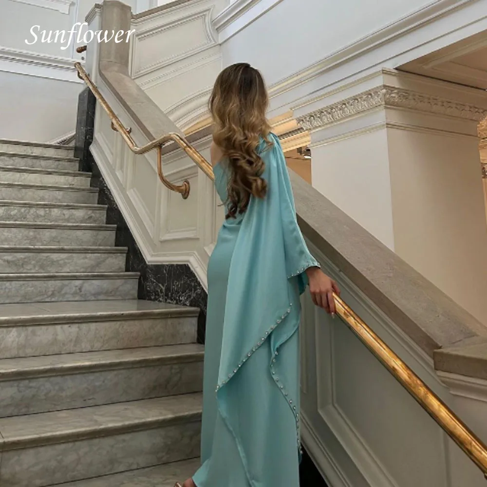 Sunflower One-Shoulder Prom Gowns Ankle-Length Mermaid Evening Dress Beading Appliques Party Dress 2023 Chiffon High-end Custom