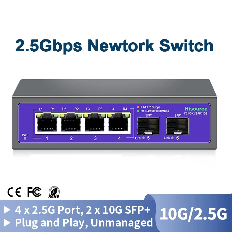 EU Plug 4-Port Multi-Gigabit 2.5Gbps Unmanaged Plug and Play Network Ethernet 2.5G Switch