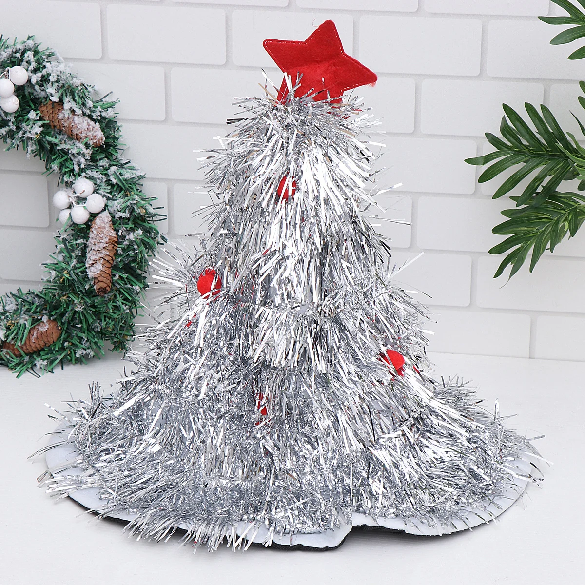 

Christmas Tree Hat Party Costume Accessories Photo Props Festival Wearable Headpiece Lightweight Comfortable Silver Color