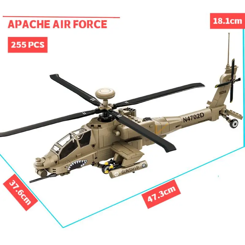 Aircraft Bricks AH-64 Helicopter Model DIY Building Blocks WW2 War Weapon Air Force Airplane Bricks Gifts Christmas Assembly Toy