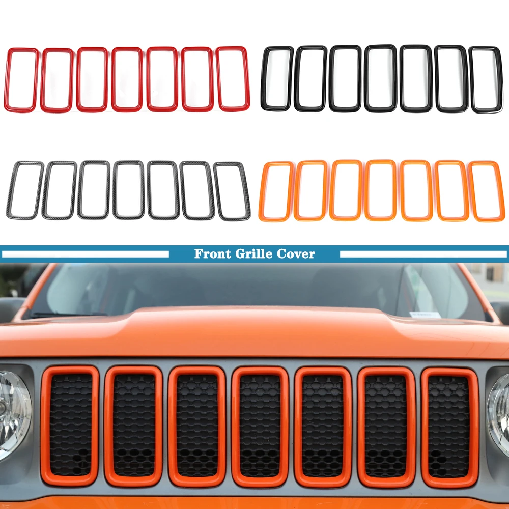 

Front Grille Insert Grill Decoration Cover Trim for Jeep Renegade 2019 2020 2021 2022 2023 Car Accessories Carbon Fiber Look