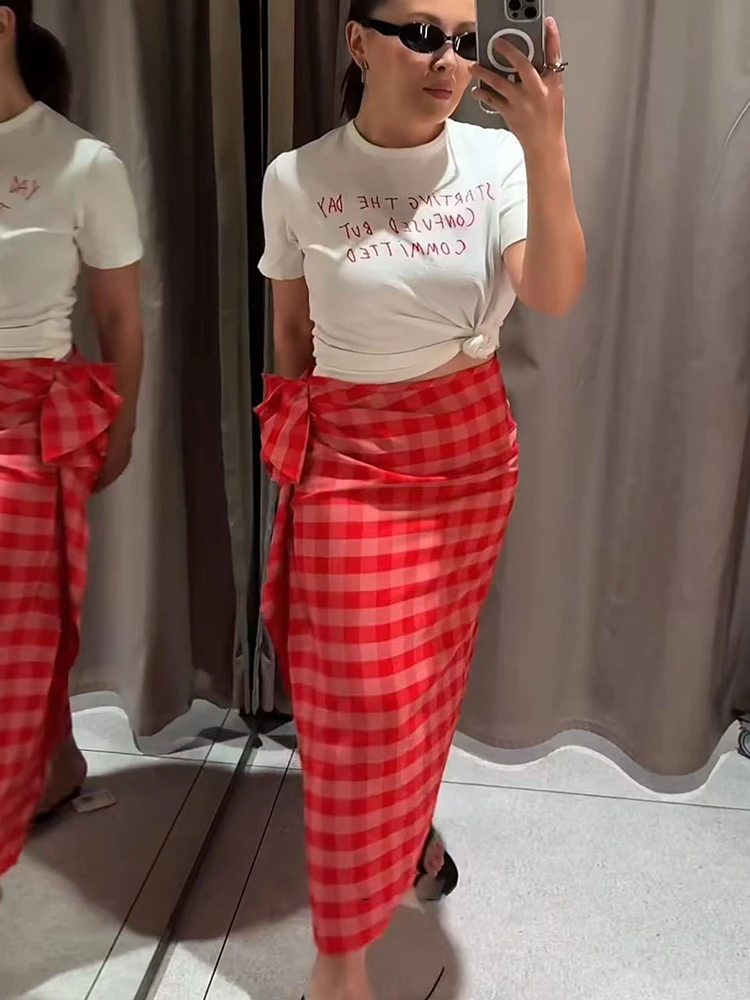 New Women High Waist Plaid Half Skirt Slimming Design Versatile Summer Elegant Style Tierred Fashion Ladies Straight Skirt