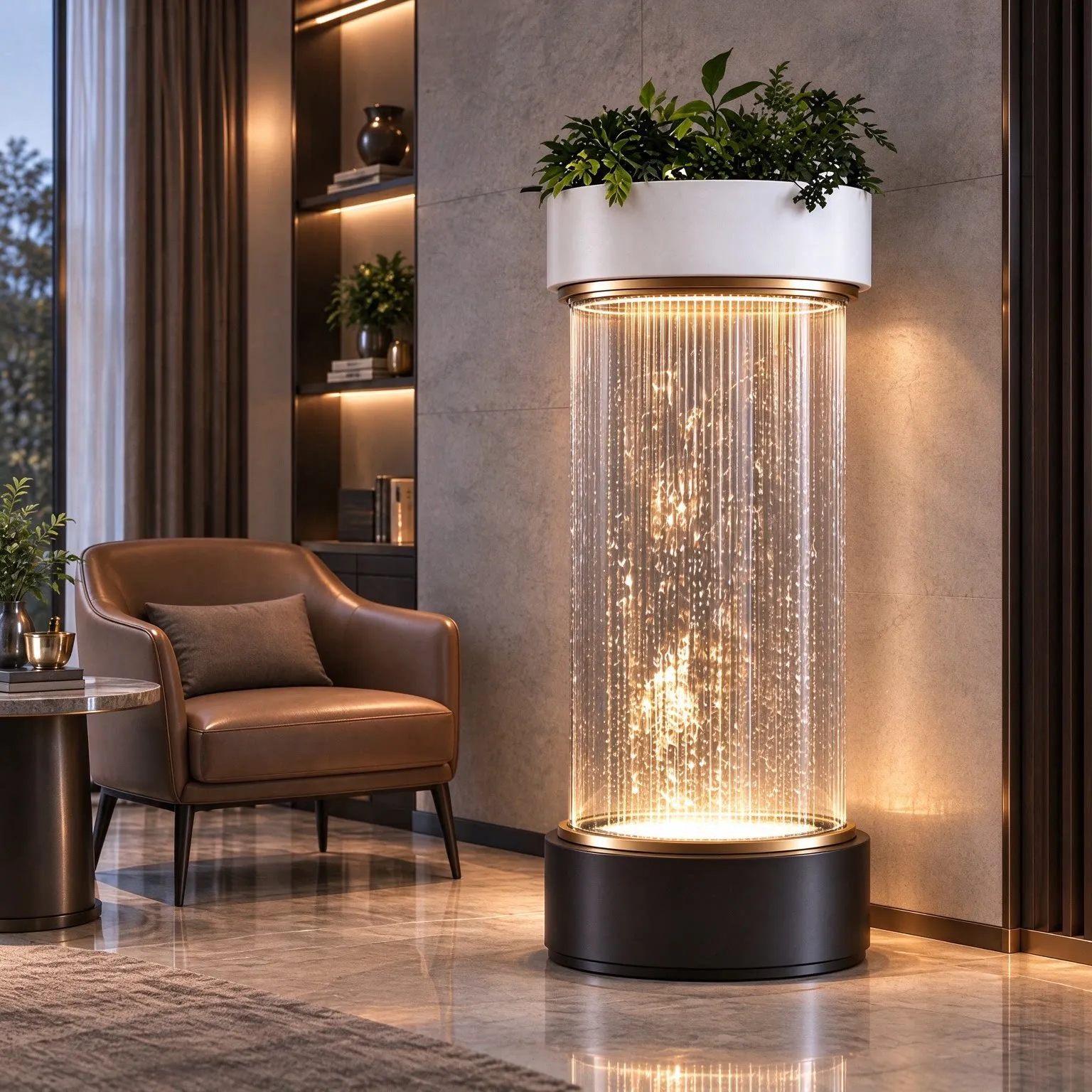 Cylinder suspended running water light luxury bubble running water ornament living room decorative light strip plant living