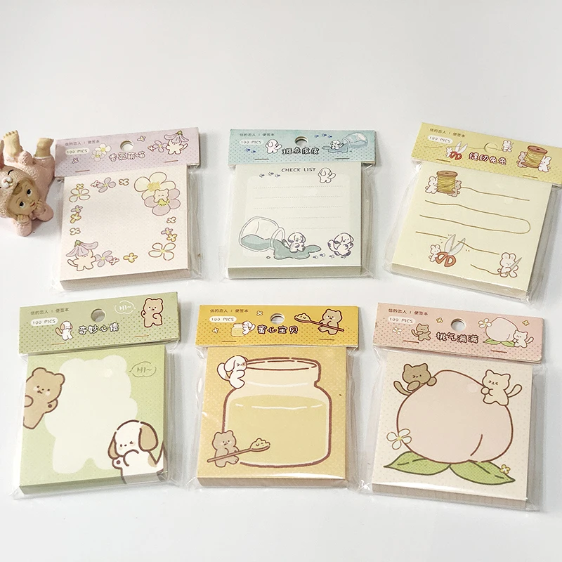 100 Sheets Bear Puppy Bunny Memo Pad Stationery Notepad DIY Scrapbook Check List Message Note Paper School Office Supplies