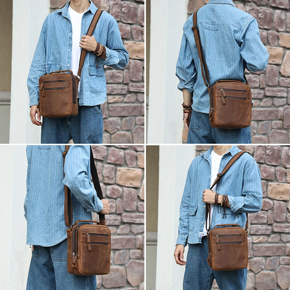 Men's crossbody bag large capacity shoulder bag crazy horse retro men's bag