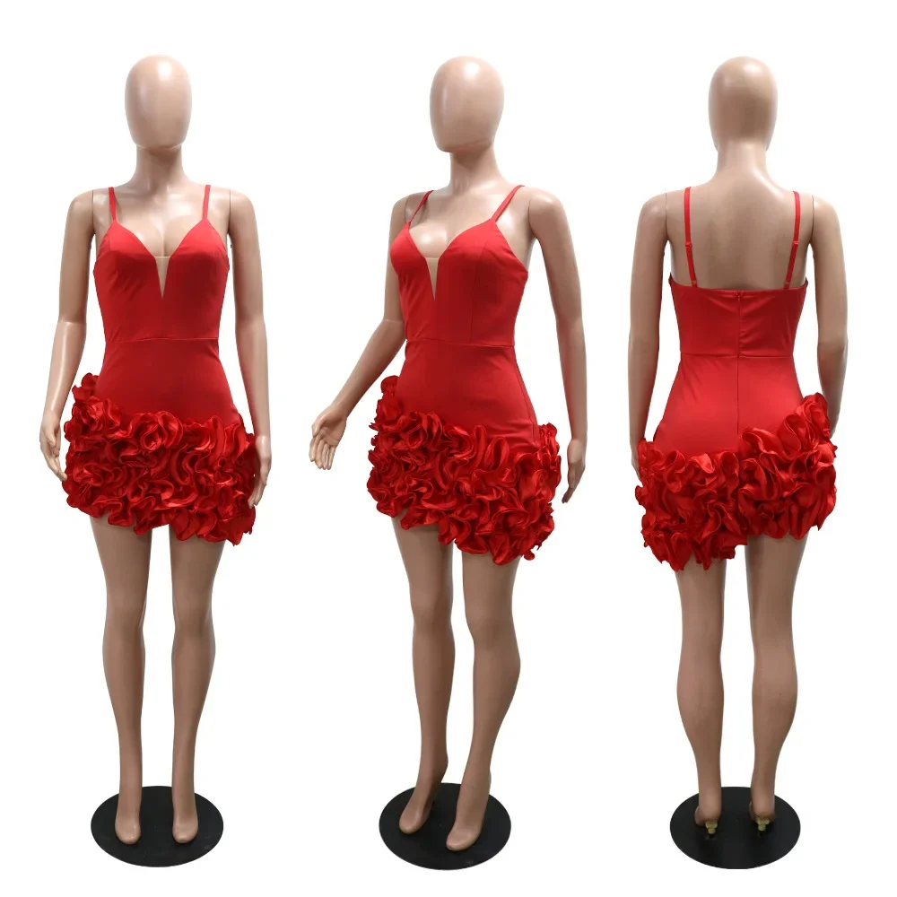 Minivestido Sexy de fiesta, camisola de verano con tirantes finos, dobladillo con volantes, Vestidos cortos para Club nocturno, Vestidos ceñidos, bata de cumpleaños y Navidad