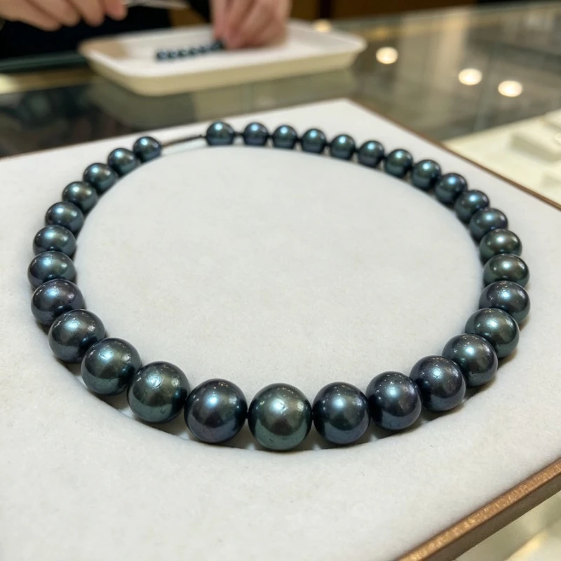 Peacock Blue Green Pearl Necklace, 18