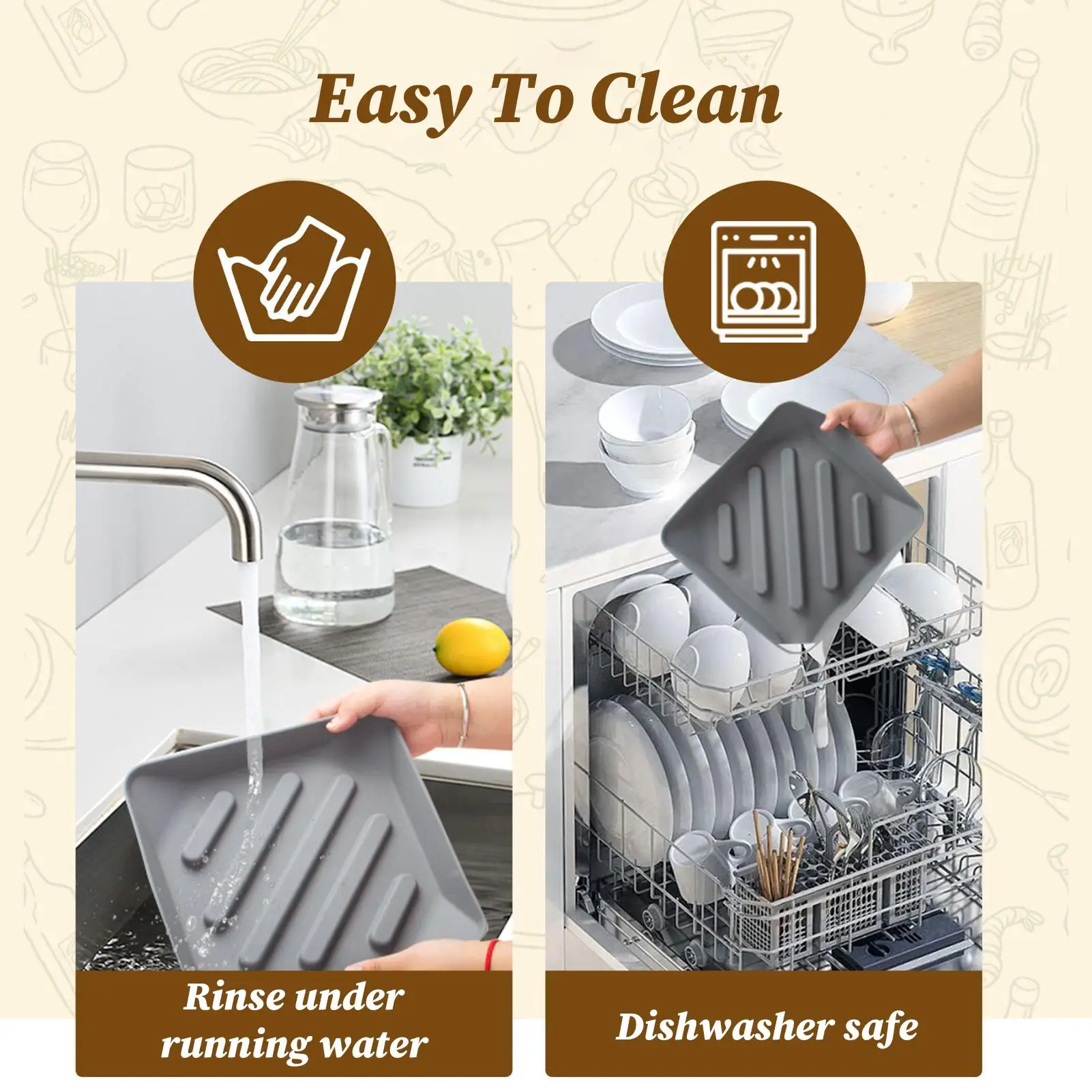 

Dish Mats For Kitchen Counter Silicone Sponge Rack Non-Slip Drain Pad With Spout For Counter Bathroom Sink Side Utility Room