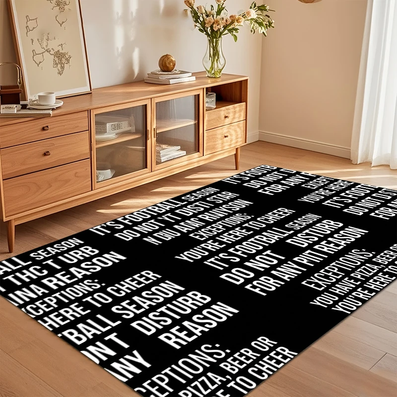 Bold Black Football Season Area Rug with Humorous 