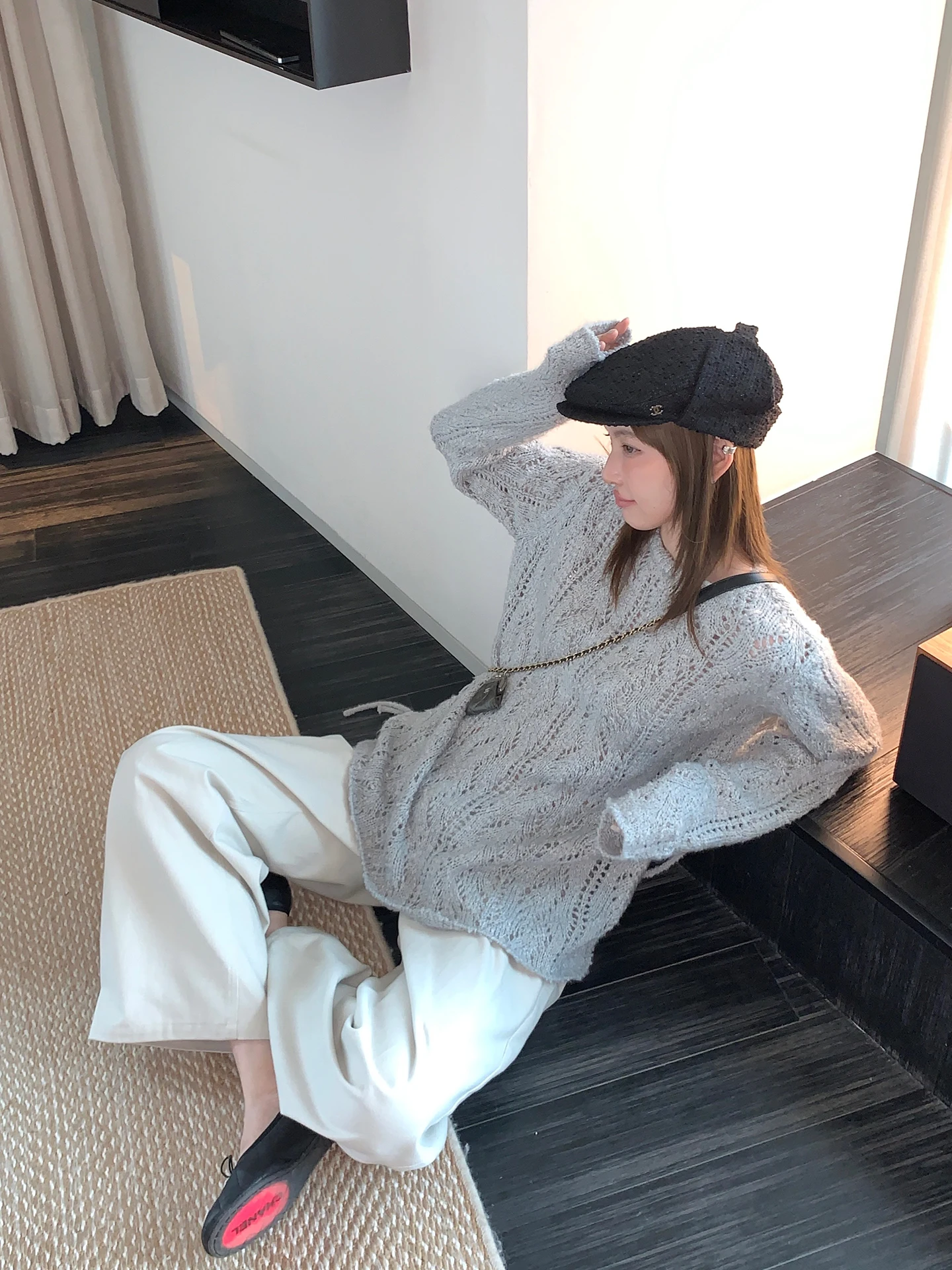 

Осенний женский топ Aosphere с вырезами, классический, с круглым вырезом, вязаный, прямого кроя, с длинными рукавами и съемным поясом