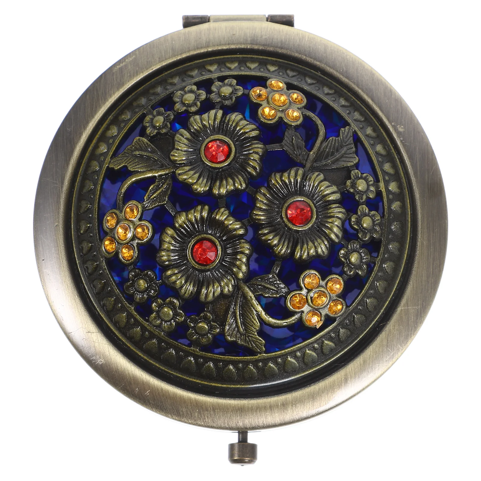 

Small Retro Makeup Mirror Zinc Alloy Rhinestone Portable Compact Travel Mini Foldable Pocket Mirror Daily Makeup Accessories