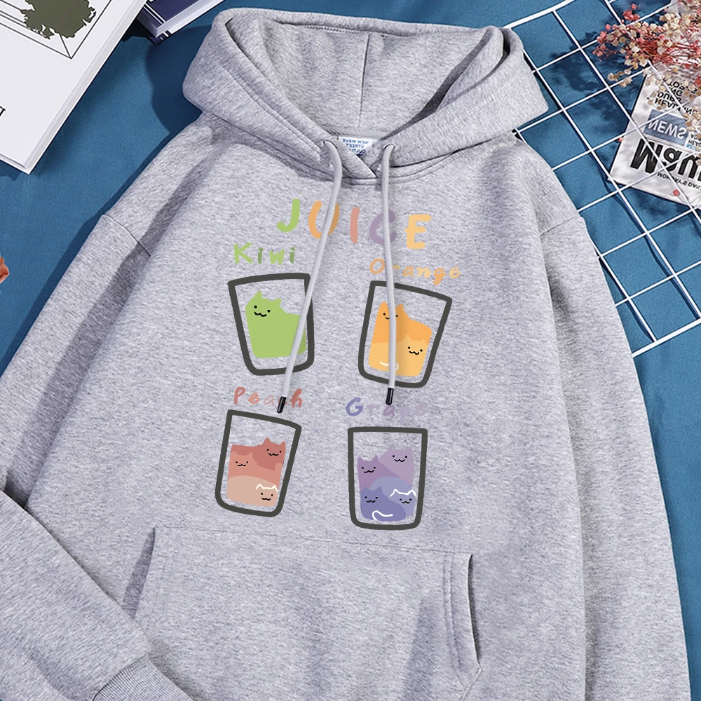 Juice Fruit Cup Cat Men Women Hoody Street Cute Prints Hoodies Simplicity Casual Sweatshirt Crewneck Pullover Clothes Couple