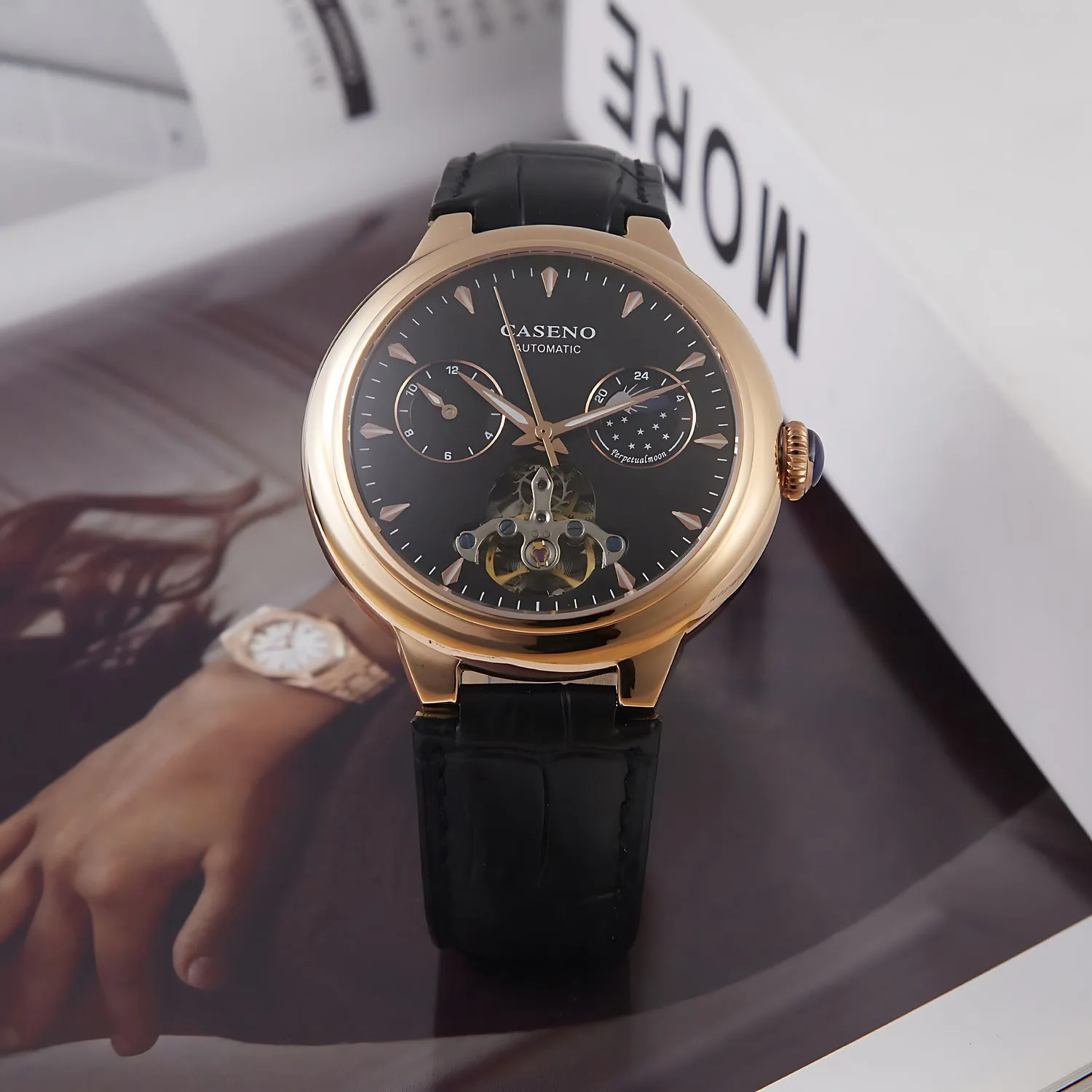 CASENO-reloj mecánico totalmente automático de acero de precisión, Tourbillon con brillo nocturno fuerte, 6996GTH