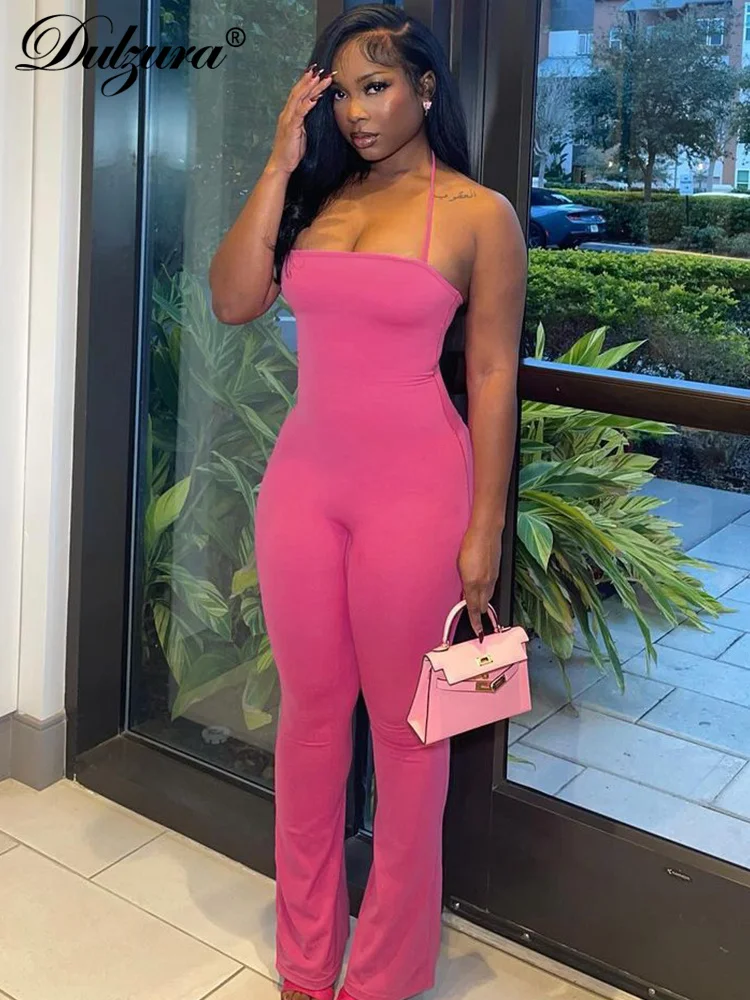 Dulzura Halter Sleeveless Bell-Bottom Pants Jumpsuit 2023 Women Streetwear Birthday Party Solid Pure Sexy Club Strapless