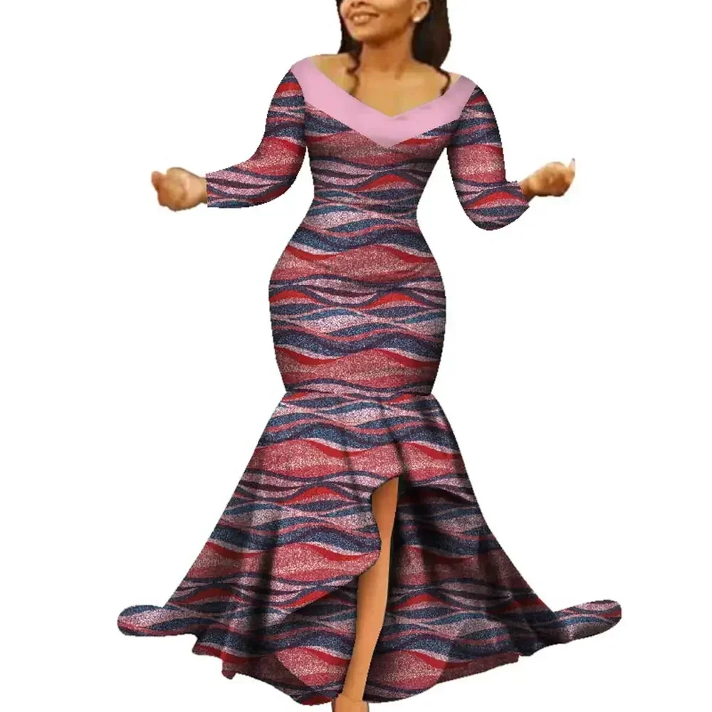 Neue Dashiki Afrikanische Print Kleider Bazin Lange Fischschwanz Kleid für Hochzeit Party Vestidos Afrikanische Kleider für Frauen WY5759