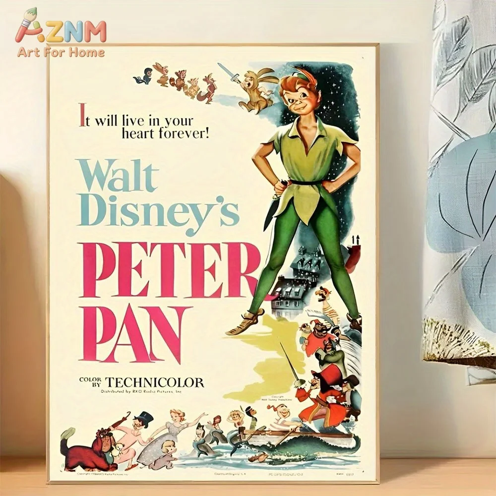 

Винтажный постер с изображением Питера Пэна от Walt Disney, безрамный холст с принтом, настенное искусство для детской комнаты, спальни, гостиной, украшение дома